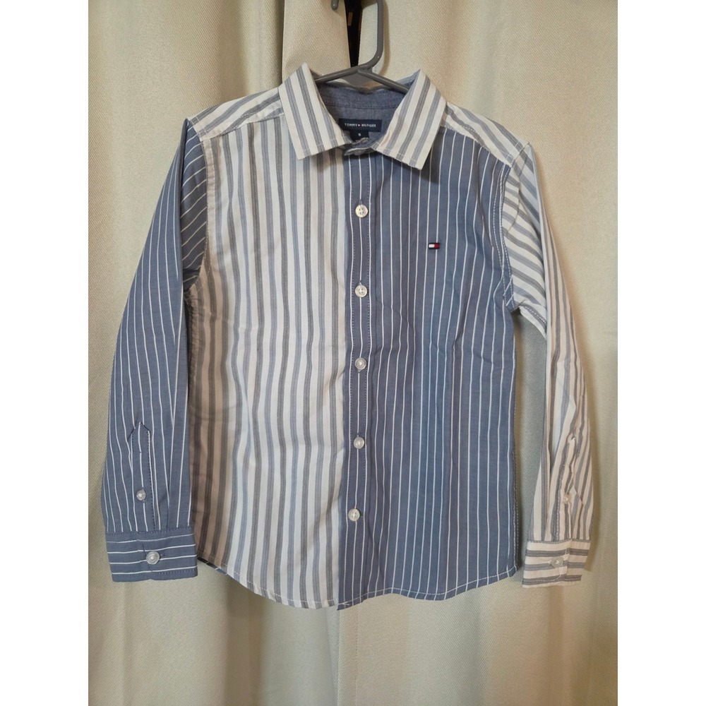 Tommy Hilfiger Boys Striped Button Down Shirt Blue White Size 5 TBFJB92E-100